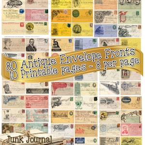 80 SOBRES ANTIGUOS Frentes en 10 páginas imprimibles con sellos postales antiguos Manuscrito Junk Journal Ephemera Descarga digital