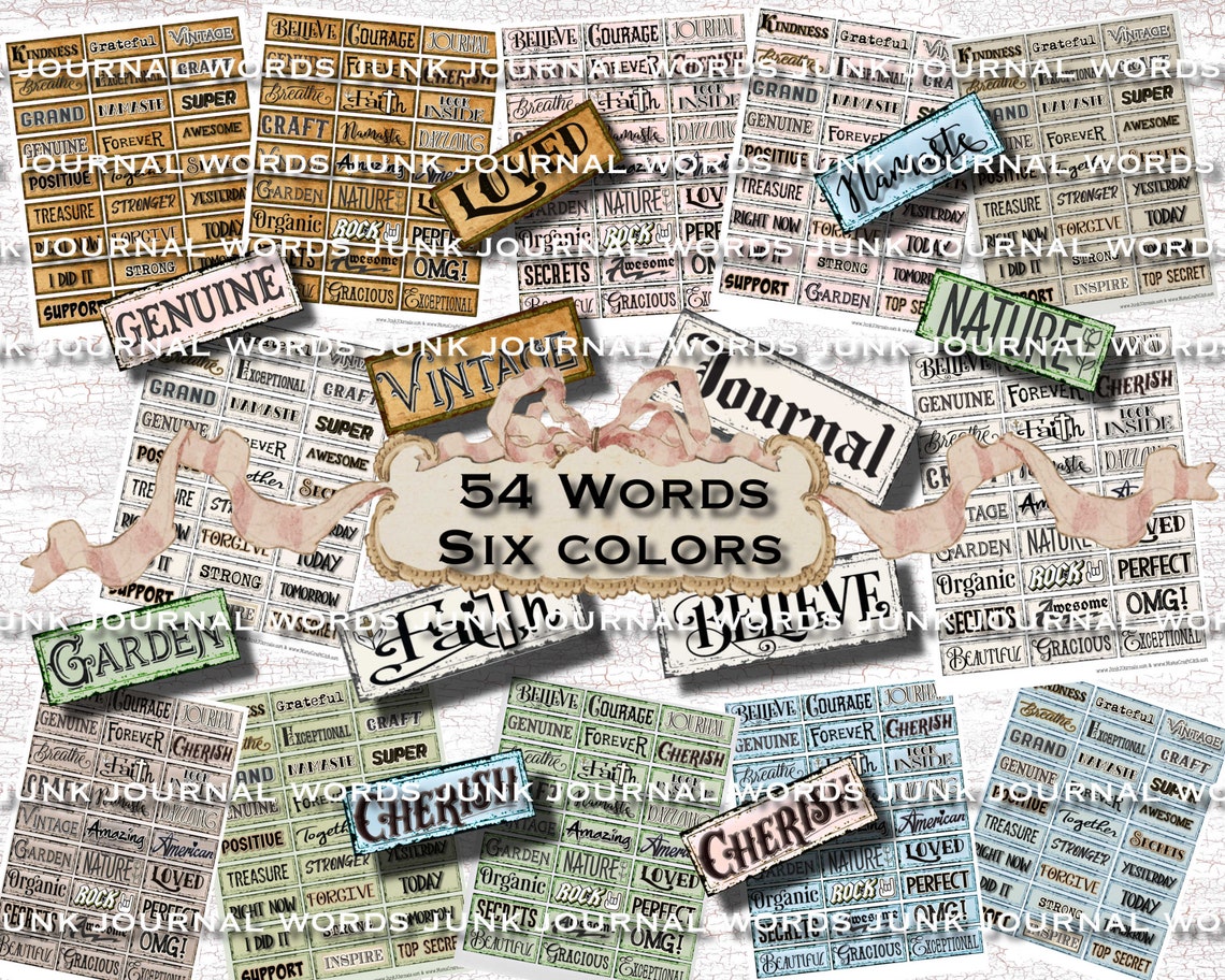 JOURNAL WORD BUNDLE Printable Words Junk Journal Scrapbook - Etsy