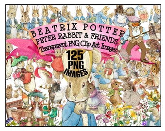 125 Beatrix Potter's Peter Rabbit & Friends Ephemera Plus GardenTRANSPARANTE PNG-BEELDEN Clip Art grafische bestanden digitale download