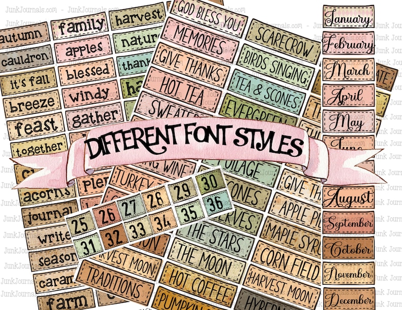 500 AUTUMN FALL WORDS & Numbers Sentiments, Junk Journal Scrapbook ...