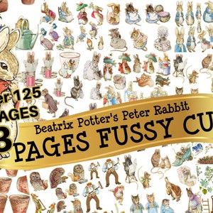125 DRUCKBARE PETER RABBIT Beatrix Potter & Garden Clip Art Fussy Cuts Digital Download für Junk Journals Scrapbooks Ostern Basteln 13 Seiten