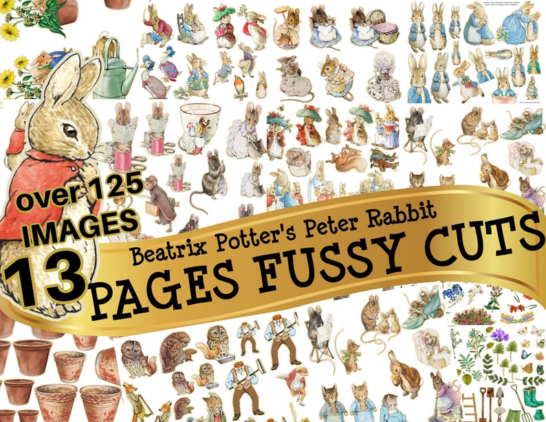 125 PRINTABLE PETER RABBIT Beatrix Potter &amp; Garden Clip Art Fussy Cuts ...