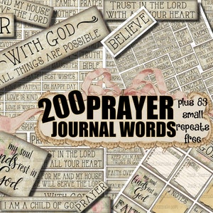 200 GEBEDJOURNAAL GELOOF Bijbelwoorden en -zinnen vintage taglabels God Jezus christelijke inspiratie afdrukbare digitale versieringen kortstondig