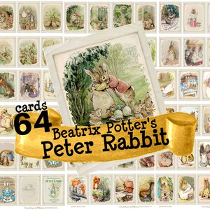 64 CARTÕES BEATRIX POTTER'S Peter Rabbit & Friends Cartões fotográficos vintage efêmeros - Pacote de download digital para impressão do Junk Journal