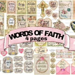 BELLES MOTS de FOI Dieux Citations Bible Écriture Verset Prière Dévotion Junk Journal Inspirational Ephemera Religieux Scrapbook Mots
