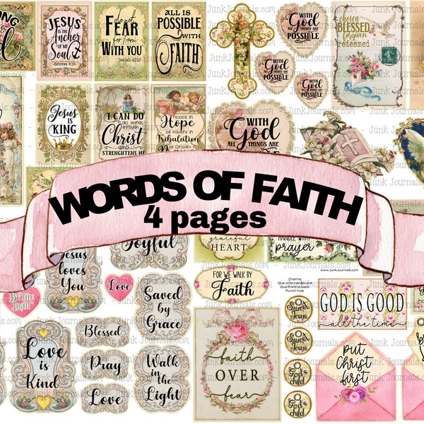 BEAUTIFUL WORDS of FAITH Gods Quotes Bible Scripture Verse  Prayer Devotional Junk Journal Inspirational Ephemera Religious Scrapbook Words