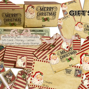 LETTERA fai da te da SANTA - Spedizione del negozio di Babbo Natale - Set di carte regalo - Cancelleria - Carta da lettere - 3 disegni di buste - Francobolli - Sigilli - Etichette