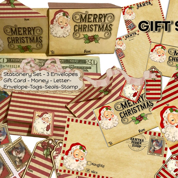 DIY LETTER from SANTA- Santas Work Shop Postage - Gift Card Set - Stationery - Letter Paper - 3 Envelope Designs - Stamps - Seals - Tags