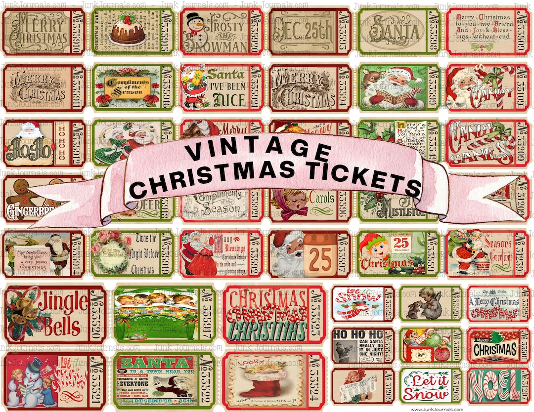 VINTAGE CHRISTMAS TICKETS Embellish Junk Journals, Scrapbooks, Greeting ...