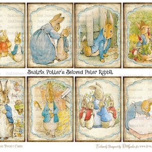 PETER RABBIT ATC Karten - Hochauflösende Wunderschöne Junk Journal Scrapbook Oster Dekoration Original Beatrix Potter Illustrationen Ephemera