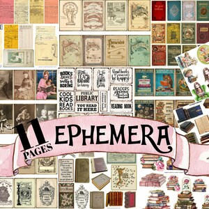 BOOK LOVERS JOURNAL Printable Digital Kit 61 Pages Ephemera Pockets Tags Labels Words Quotes Huge Library Vintage Scrapbook Bundle image 9