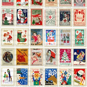 200 Vintage CHRISTMAS STAMPS Bundle .,snowmen, Santa, Retro to Antique ...