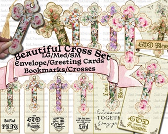 BEAUTIFUL CROSS KIT Papier digital druckbare Grußkarten, Lesezeichen, 5 Vintage Kreuze Junk Journal Scrapbook Craft Weihnachtsverzierungen