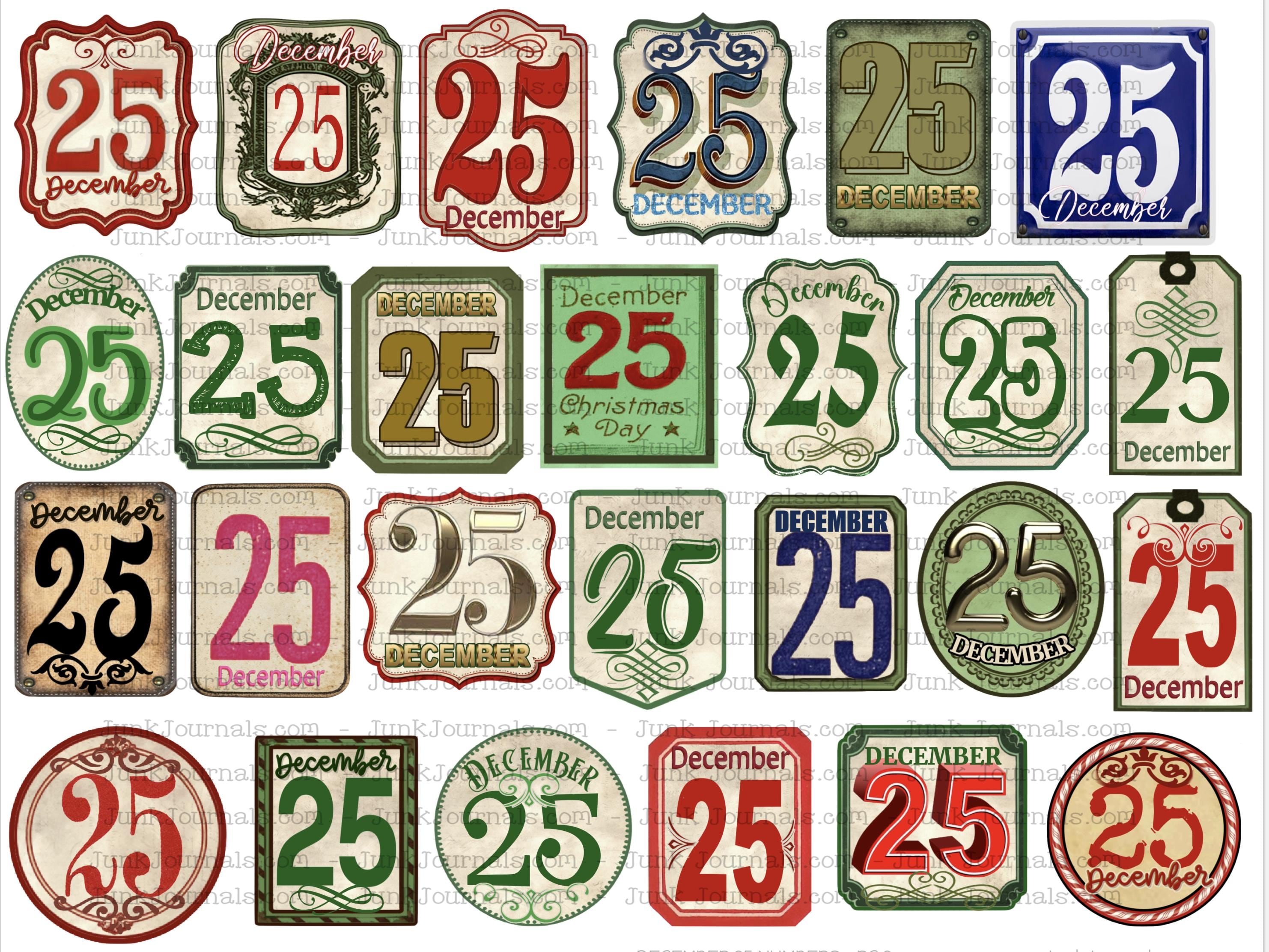 December 25 Note DECEMBER 25 NUMBERS Vintage Ephemera Bundle Christmas Crafts Scrapbook ...