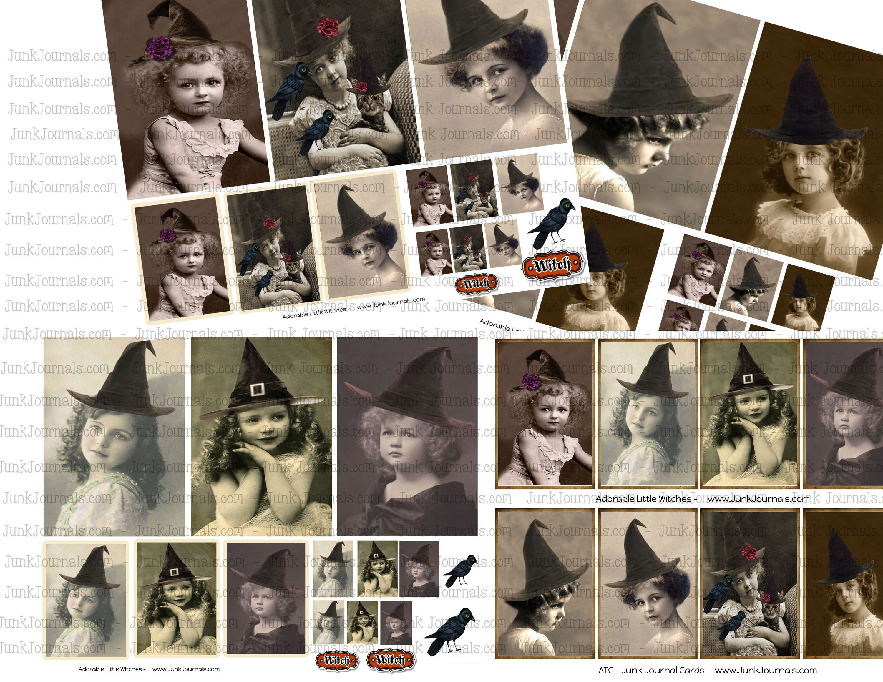 8 ADORABLE LITTLE WITCHES Vintage Photo Printables in Large - Etsy