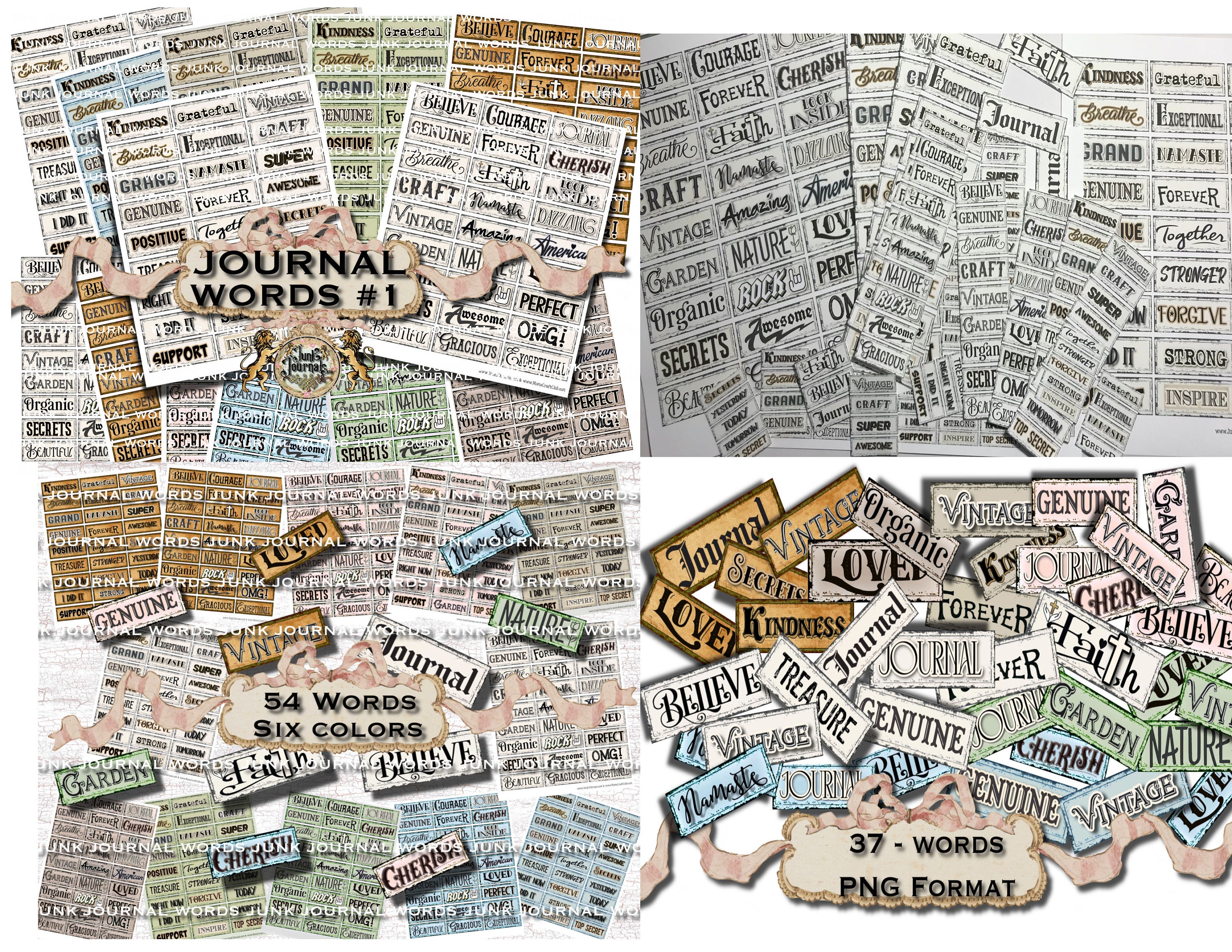 Junk Journal Words Numbers Labels Snippets Vintage Ephemera Pack Printable  Antique Paper Journaling Supplies Digital Collage Sheet 