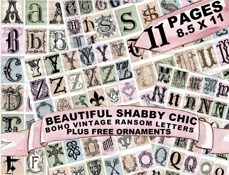 Pink Ransom Letters VINTAGE RANSOM LETTERS Beautiful Shabby Chic Pastel Alphabet Small, Med ...