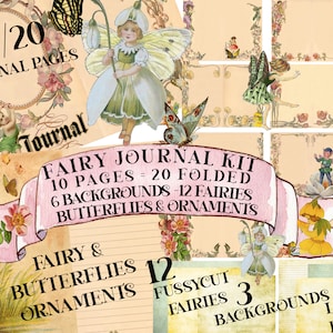 VINTAGE FAIRIES JOURNAL Kit 20 pagine, 12 semplici fate Fussycut e farfalle ornamenti stampabili, bellissimo giardino, fate dei boschi effimeri