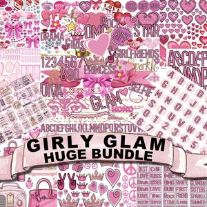 GIRLY GLAM ROZE Mooie plakboek dagboek ambachtelijke sticker bundel glitter bling alfabet nummers Tags meisjes inspirerende citaten afdrukbare