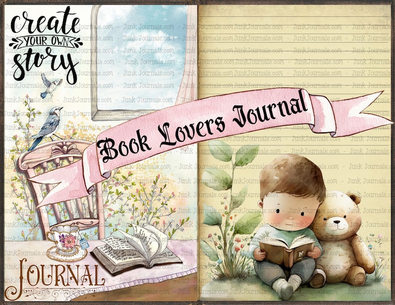 BOOK LOVERS JOURNAL Printable Digital Kit 61 Pages Ephemera Pockets Tags Labels Words Quotes Huge Library Vintage Scrapbook Bundle image 4