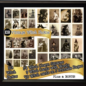 103 VINTAGE WITCH PHOTOS Ephemera 6 Feuilles imprimables etc Cartes 54 photos de charme Wicked Beautiful Halloween Witches pour votre Junk Journal