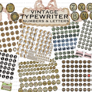 VINTAGE TYPEWRITER KEYS Paquete digital imprimible 7 páginas y 42 teclas de clip art para collage art