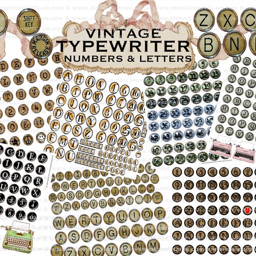 VINTAGE TYPEWRITER KEYS Printable Digital Bundle 7 Pages & 42 - Etsy