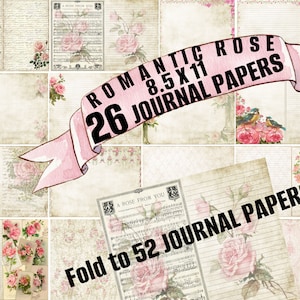 26 PAPELES DE ROSAS ROMÁNTICAS Diario basura forrado y sin forro 8.5 X 11 Imprimible Hermoso Shabby, Vintage, Libro, Scrapbooking, Hoja de collage, Páginas