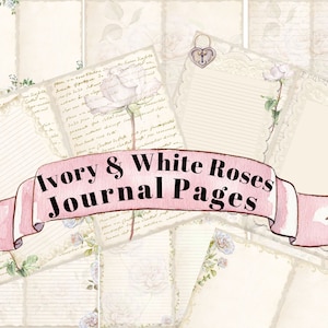 AVORIO E ROSE BIANCHE Pagine di diario spazzatura Bellissime linee di tonalità neutre e semplici carte digitali stampabili 8,5 X 11 per un diario 5X7