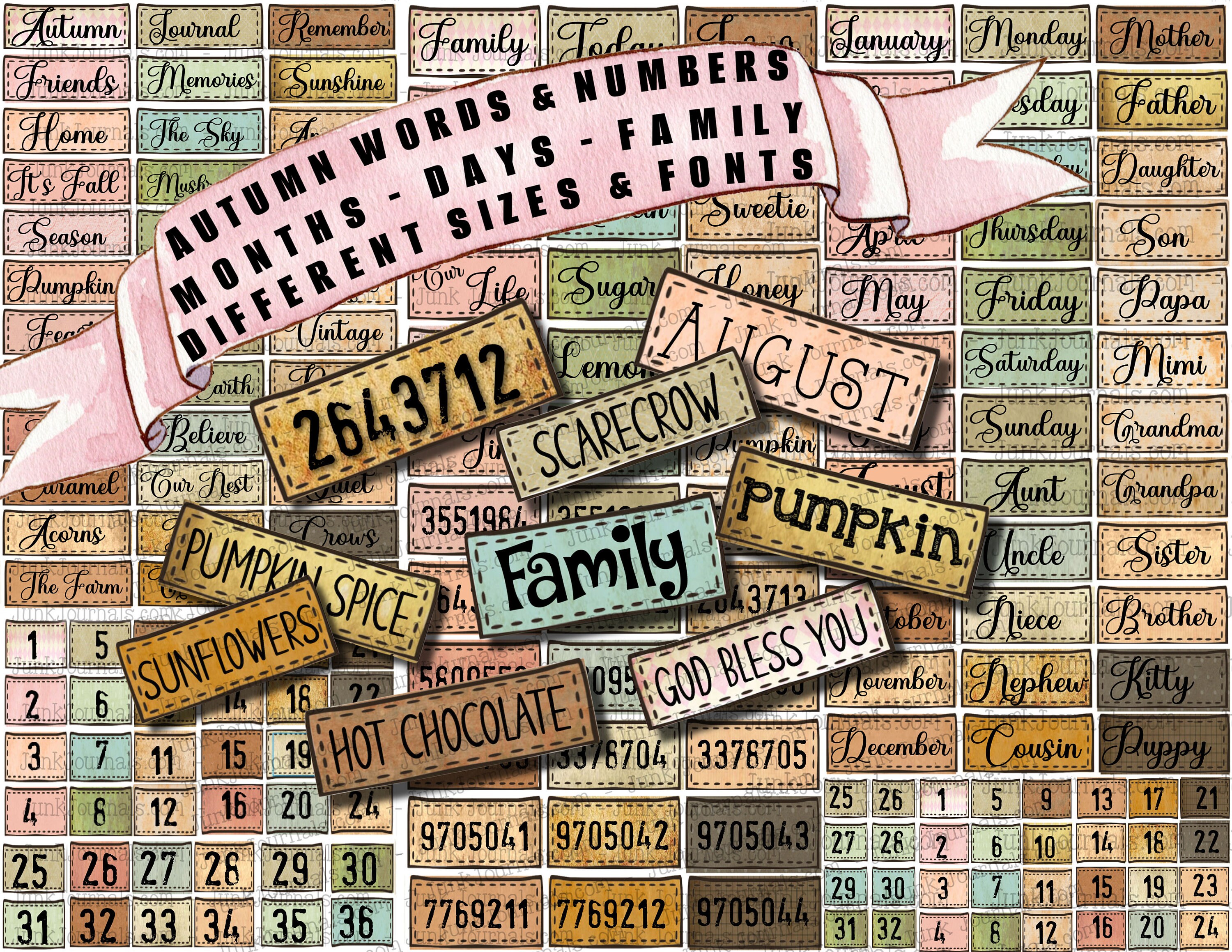 500 AUTUMN FALL WORDS & Numbers Sentiments, Junk Journal Scrapbook ...