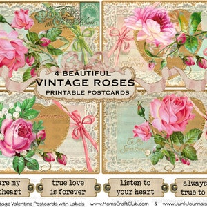 VINTAGE PINK ROSES Lace with rosebuds Beautiful Shabby Chic Romantic Postcards Printable Ephemera for Junk Journals Scrapbooks & Crafts