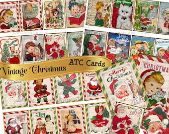 VINTAGE CHRISTMAS ATC Junk Journal Scrapbook Cards Old Fashion Retro Cute Tags Collage Sheet Holiday Labels Instant Downlaoad Printable diy