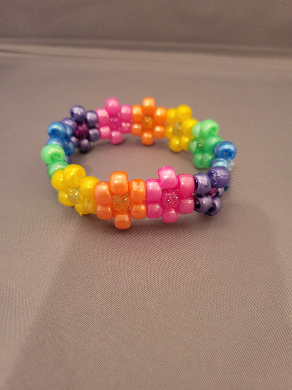Rainbow flower kandi cuff Etsy