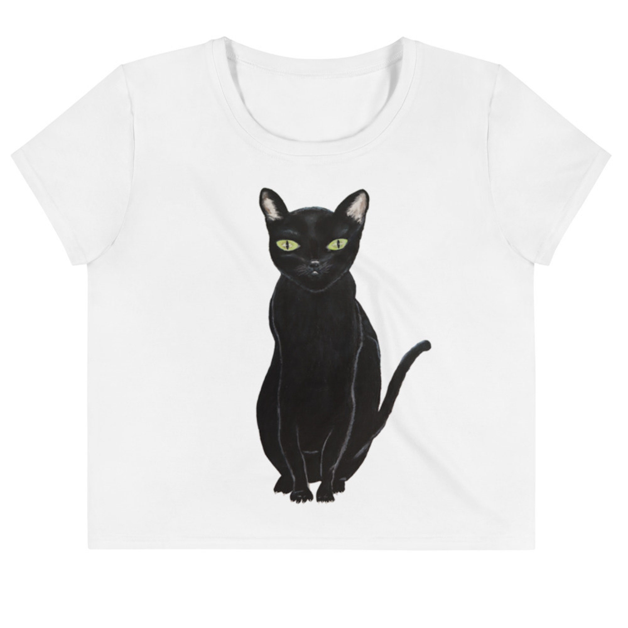 Black Cat Crop Top Painted Animal TShirt Summer Crop Etsy