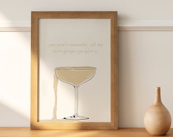 Champagne Wall Art, Chic Bar Cart Decor, Neutral Cocktail Print, Home Bar Decor, Modern Kitchen Wall Art