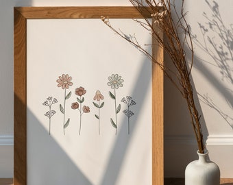 Flowers Poster Print, Botanical Wall Hangings, Minimalist Art,  Minimal Minimalist Decor
