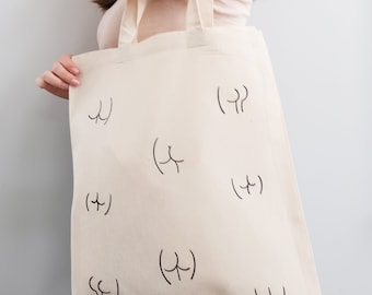 Line Art Butt, Minimal Tote Bag, Pink, Black, Blue Tote Bags, Graphic Tote Bag, Shoulder Tote Bag