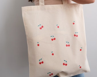Cherry Tote Bag, rosa, schwarz, blau Tragetaschen, Grafik-Einkaufstasche, Schulter-Einkaufstasche