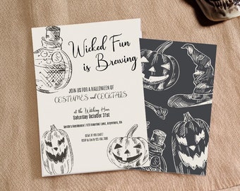 Wicked Fun is Brewing, Vintage Halloween Invitation Template, Customizable Template, Printable Halloween Party for Adults