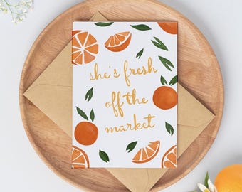She&#39;s Fresh Off The Market Bridal Shower Card, Wedding Shower Card, Celebration Card