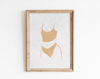 Line Art Woman Art Print, Yellow Minimal Wall Art, Sexy Home Decor, Body Art Wall Decor
