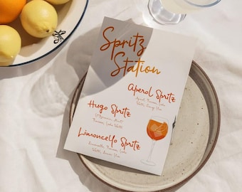 Editable Spritz Bar Sign Template, Aperol Spritz Wedding Bar Menu, Limoncello & Hugo Spritz Station, Italian Bridal Shower Drink Sign