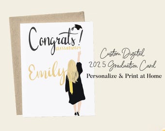 Tarjeta de graduación personalizada imprimible, ¡Felicidades Graduado 2026!, Regalo de graduación 2025, Tarjeta de graduación digital personalizada