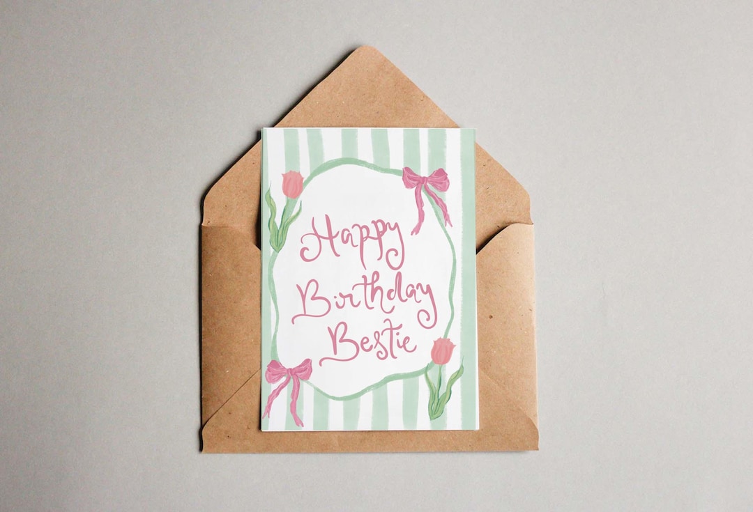 Happy Birthday Bestie Card – Cute Retro Bow Aesthetic | Best Friend ...