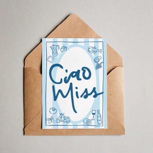 Carte de douche nuptiale Ciao to Miss, carte de douche de mariage, carte de célébration, thème de style italien