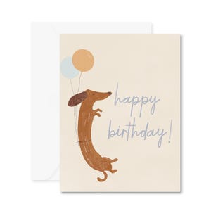 Teckel d'anniversaire avec ballons, carte de chien viennois, illustration de carte d'anniversaire, carte d'anniversaire vierge pour quelqu'un de spécial