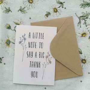 Little Note For Big Thank You, Thank You Card, Greeting Card, Note Cards with Envelopes, Modern Floral