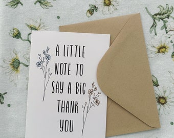 Little Note For Big Thank You, Thank You Card, Greeting Card, Note Cards with Envelopes, Modern Floral