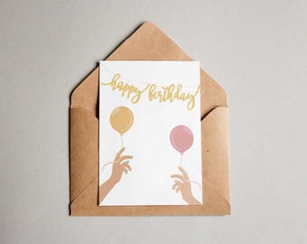 Happy Birthday Card, Summer Birthday Card for Kids, Friends & Family – Cute All Ages Greeting Card, Balloon Birthday Card
