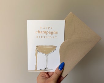Champagne Birthday Card, Celebration Card, Champagne Lover, Happy Birthday, Blank Birthday Card for Someone Special